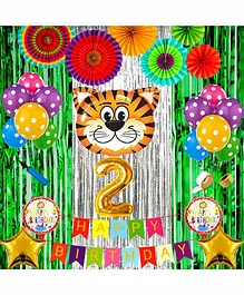 Shopperskart 2nd Birthday Tiger Jungle Theme Decoration Kit Multicolor - Pack of 81