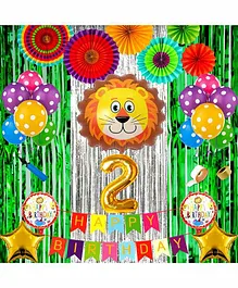 Shopperskart 2nd Birthday Lion Jungle Theme Decoration Kit Multicolor - Pack of 81