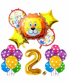 Shopperskart Second Happy Birthday Lion Theme Foil Balloon Multicolor - Pack of 37