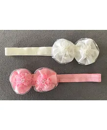 Kalacaree Set Of 2 Floral Design Headband - Pink & White