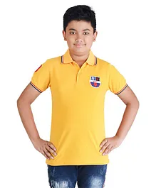 Clothe Funn Half Sleeves Patch Polo T-Shirt - Gold