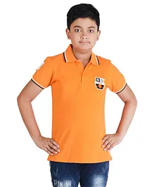 Clothe Funn Half Sleeves Patch Polo T-Shirt - Orange