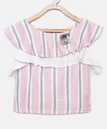 Tiny Girl Cap Sleeves Striped Top - Pink
