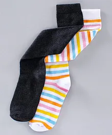 Pine Kids Anti Microbial & Biowashed Stripe Mid Calf Length Socks Pack of 2 - Black Multicolour