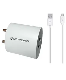 Ultraprolink UM0081 Boost 2.1A Dual USB Wall Charger/Travel Charger With Micro Usb 1m Cable 10.5W - White