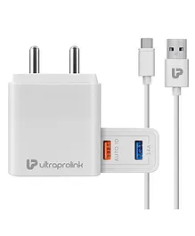 UltraProlink UM1033C Boost 17 Dual USB 3.4 A Wall Charger With 1 m Type C Cable 17 W - White 