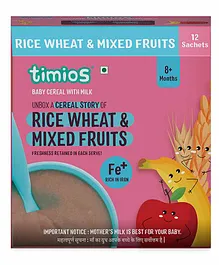 Timios Milk Based Baby Cereal Rice Wheat Mixed Fruit From 8 Months+ - 300g