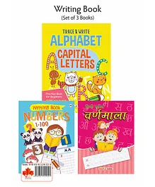 Maple Press Alphabet Capital Letters Hindi Varnmala and Numbers 1-100  Writing Book Set of 3 - English & Hindi
