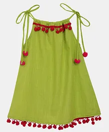 BownBee Sleeveless Pom Pom Lace Top - Green