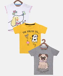 Little Marine Half Sleeves Pack Of 3 Dog Print T-Shirt Set - Multicolor
