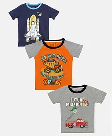 Little Marine Half Sleeves Pack Of 3 Future Firefighter Print T-Shirt Set - Multicolor