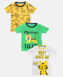 Little Marine Half Sleeves Pack Of 3 Tiger Print T-Shirt Set - Multicolor