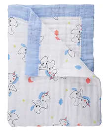 Baby Moo Muslin Blanket Unicorn Print - Blue  
