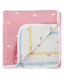 Baby Moo Heart Print Muslin Blanket - Pink 