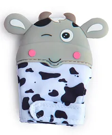 Baby Moo Winking Cow Teething Mitten - Grey
