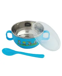 Baby Moo On-The-Go Stainless Steel Bowl With Lid & Spoon - Blue