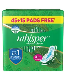Whisper Ultra Clean Sanitary Napkins Extra Large - 60 Pieces 