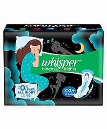 Whisper Bindazzz Night Thin XXL Plus Sanitary Pads for upto 0 Percentage Leak-60 Percentage Longer with Dry top sheet 16 Pad