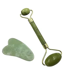 Importikaah Ice Jade Roller with Gua Sha Scraping Plate Set - Green