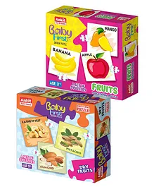 Ankit Toys Baby First Fruits and Dry Fruits Jigsaw Puzzle Combo of 2 with 3 Puzzles Each - 19 Pieces Each