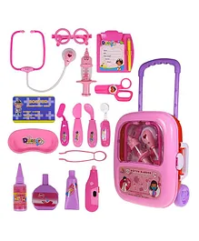 Wishkey Doctor Kit Toy with Trolley Suitcase On Wheels Set of 17 - Pink