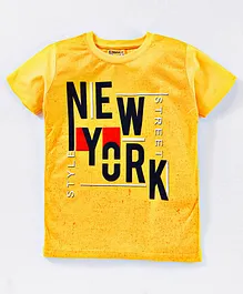 Eteenz Half Sleeves Tee New York Print - Yellow