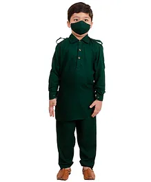 Muffin Shuffin Full Sleeves Solid Pathani Suit - Dark Green