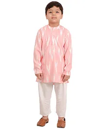 Muffin Shuffin Ikkat Pattern Full Sleeves Kurta With Pajama - Pink