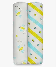 A Toddler Thing Muslin Cotton Swaddles Bee Print Pack of 2  - White