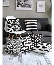 Elementary Plush Cotton Abstract Cushion Covers Pack of 6 - Black & White