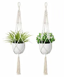 Elementary Handmade Macrame Cotton Plant Hangers Pack of 2 - Off White