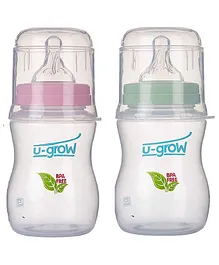 U-grow Anti Colic Wide Neck Baby Feeding Bottle Pink Green Pack of 2 - 250 ml Each