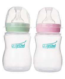 U-grow Anti Colic Wide Neck Baby Feeding Bottle Pink Green Pack of 2 - 250 ml Each