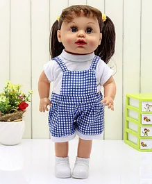 Speedage Blue And White Checks Print Fashion Doll- Height 34.5 cm