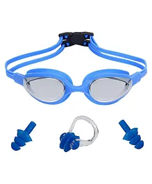 Strauss Swimming Goggles Cap Ear And Nose Plugs Swimming Kit - Blue