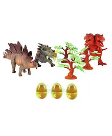 FunBlast Dinosaur Figure Toy with Eggs & Trees Multicolor - Set of 9 