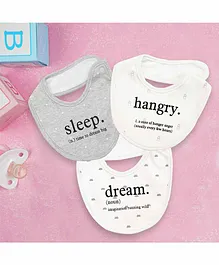 Baby Moo Bibs Eat Sleep Dream Repeat Print Pack Of 3 - Grey