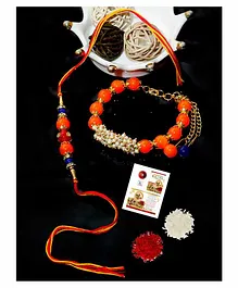 Passion Petals Bracelet Style Pearls Bhaiya Bhabhi Rakhi Set of 2 - Orange