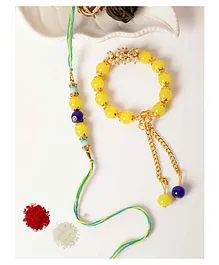Passion Petals Bracelet Style Pearls Bhaiya Bhabhi Rakhi Set of 2 - Yellow