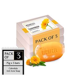 Richfeel Naturals Calendula Anti Acne Soap Pack of 3 - 75 gm Each 