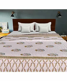 Mom's Home Organic Cotton Double Bed Quilt Leaf Print - Brown 