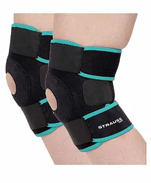 Strauss Adjustable Knee Support Patella Pair Free Size Pack of 2 - Black Blue Blue
