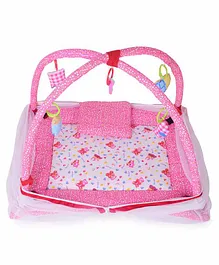 DearJoy Baby Kick and Play Gym with Mosquito Net and Baby Bedding Set Bunny Print - Pink