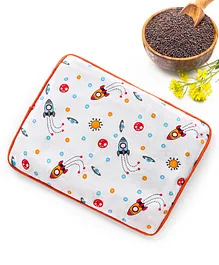 Babyhug Cotton Head Shaping Mustard Seeds Pillow Space Print - Orange White