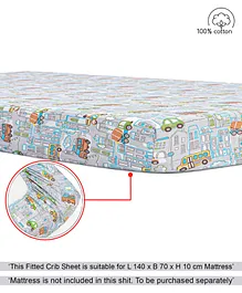 Babyhug Premium 100% Cotton Fitted Crib Sheet Transport Print Large - Blue