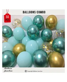 Balloon Junction Metallic & Confetti Balloon Combo Gold Green - Pack of 50