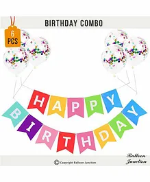 Balloon Junction Happy Birthday Banner and Balloons Combo Multicolour - Pack Of 6