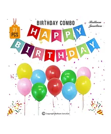Balloon Junction Happy Birthday Banner and Balloons Combo Multicolour - Pack Of 31