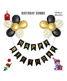 Balloon Junction Happy Birthday Banner and Balloons Combo Multicolour - Pack Of 36