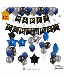 Balloon Junction Happy Birthday Banner and Balloons Combo Multicolour - Pack Of 35